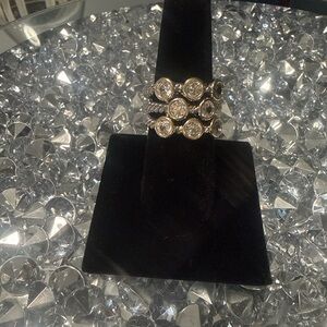 Silver Statement Rhinestone Multi Row Cocktail Ring Size 8